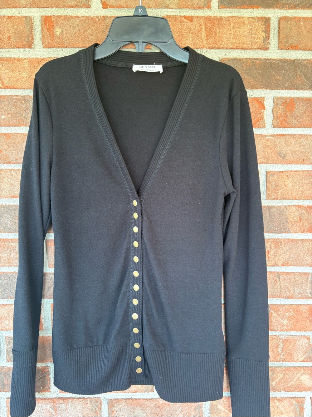 Zenana Black V-Neck Brass Button Cardigan